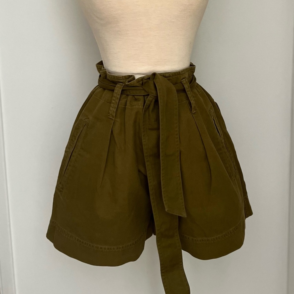 Isabel Marant Green High Waist Shorts with Tie Belt